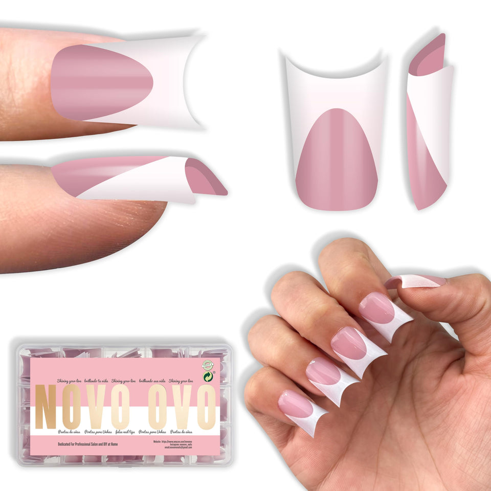NOVO OVO duck nails short moon curve light white tips for an at-home French manicure