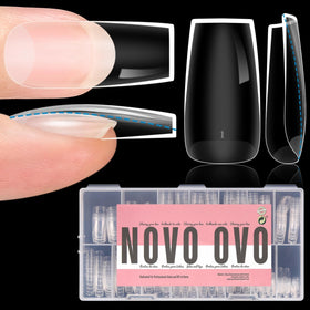 NOVO OVO extra thick square nail tips for strong, full-cover extensions.