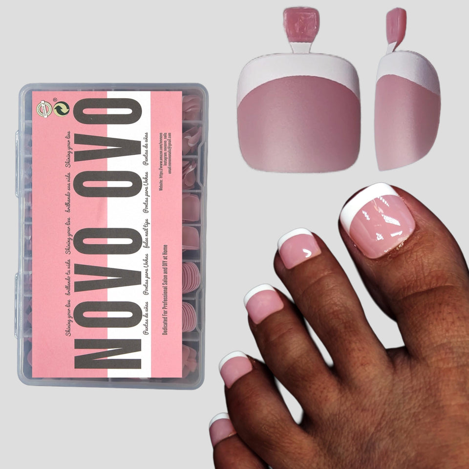 NOVO OVO fake toe nail tips berry pink french tip close-up for a chic manicure