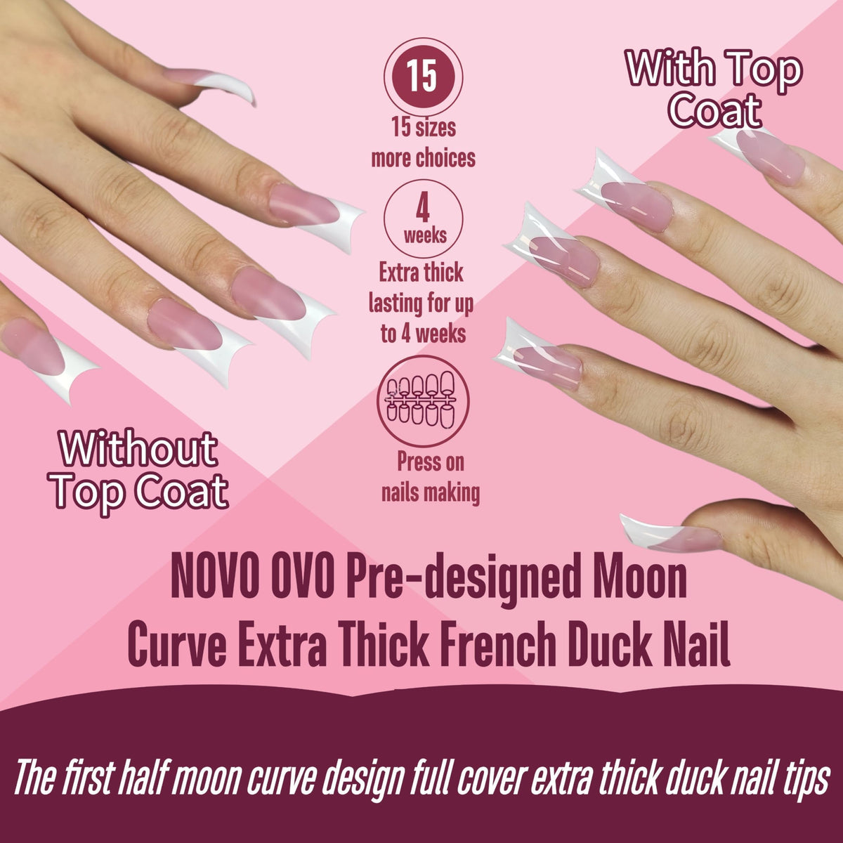 NOVO OVO fifteen sizes ensure precise fit for wide or narrow nail beds.