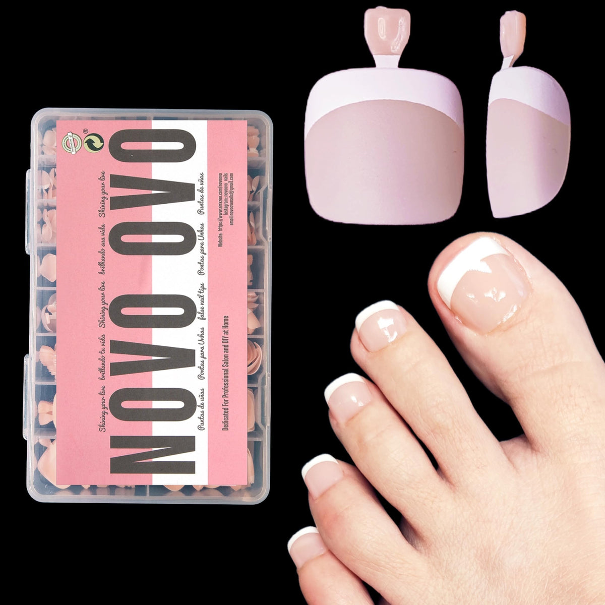 NOVO OVO French tip toe nails in matte finish for salon-like pedicure at home