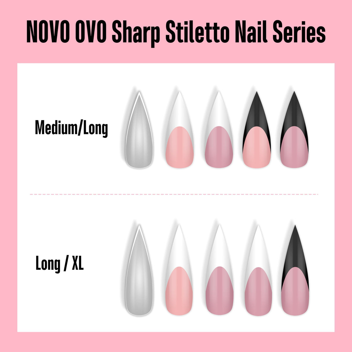 NOVO OVO full-cover tips offer sharp stiletto and coffin shapes for creative looks
