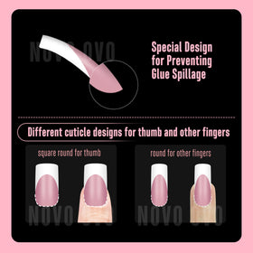 Close-up of NOVO OVO Berry Pink full-cover tips for bold, long-lasting French nails