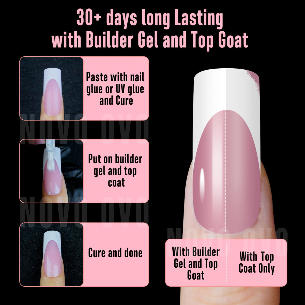 Display of 15 sizes ensures precise fit with NOVO OVO curved nail tips