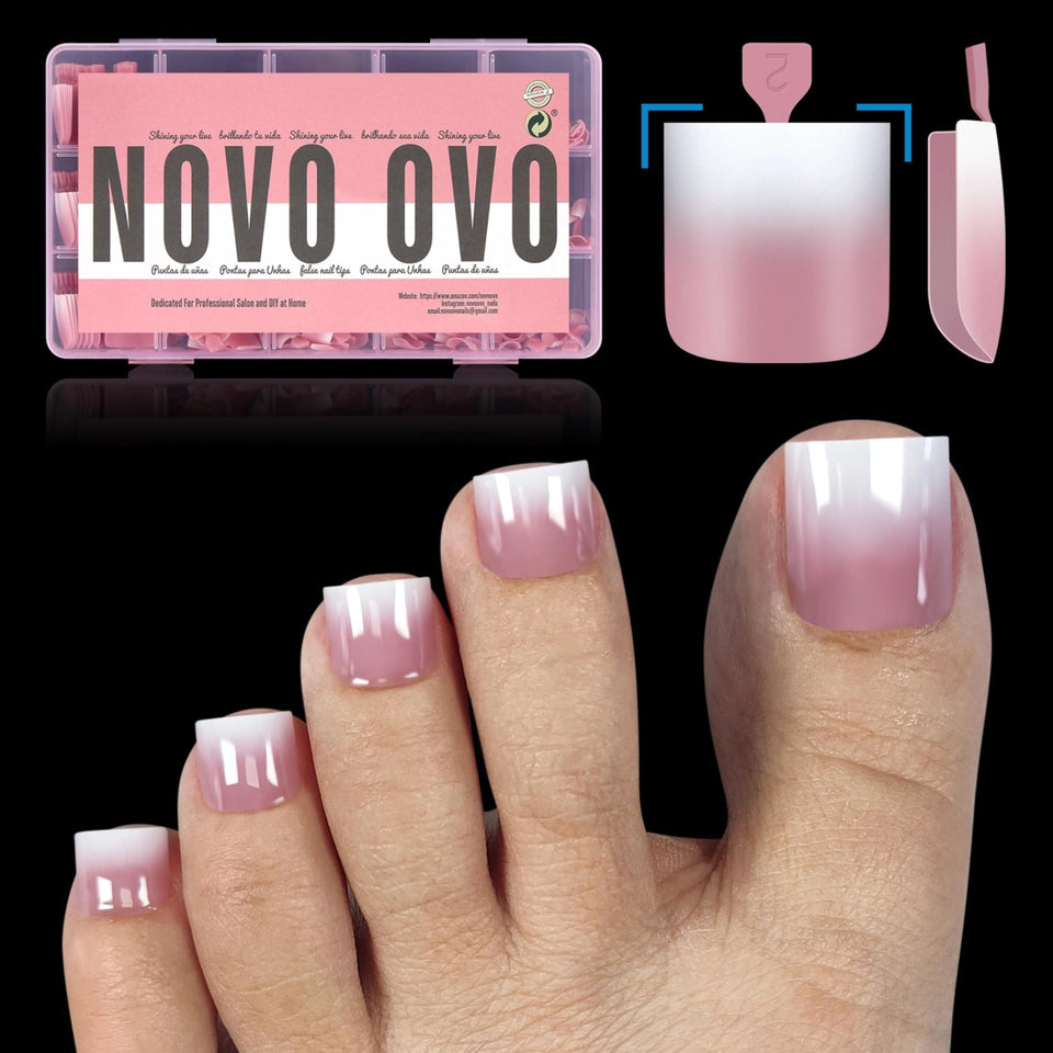 NOVO OVO ombre toe tips in berry pink offer a quick, salon-like pedicure at home.
