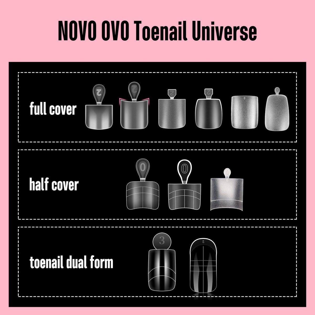 NOVO OVO toe nails tips collection offers a complete pedicure set.