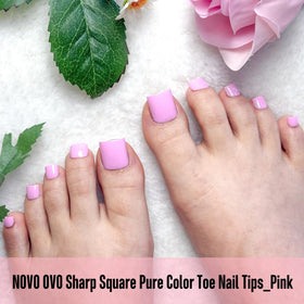 NOVO OVO full-cover square tips laid on natural nail base close-up
