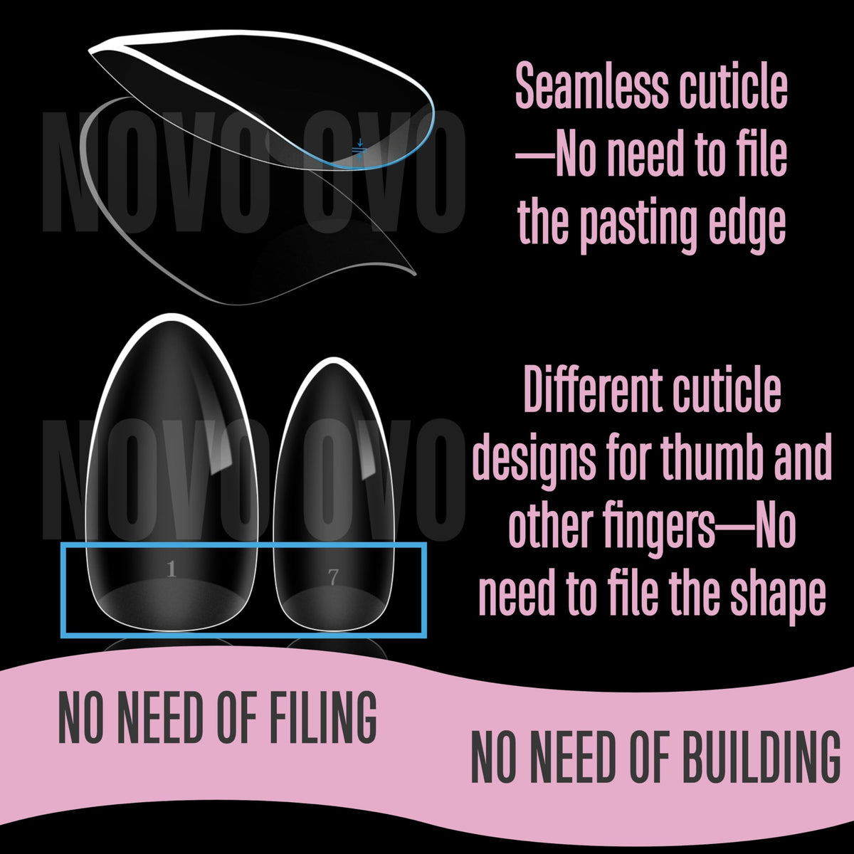 NOVO OVO PMMA ultra-transparent tips for seamless shaping