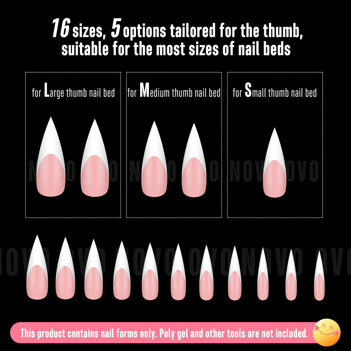 NOVO OVO tips are compatible with polish, dip powder, and acrylic systems.