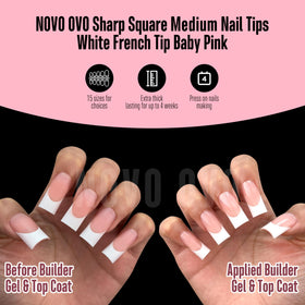 NOVO OVO premium soft gel PMMA formula ensures ultra-transparent tips with easy removal.