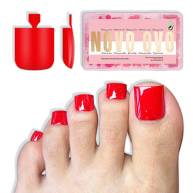 NOVO OVO Red Toe Nail Tips Square for quick at-home pedicure with vibrant red color