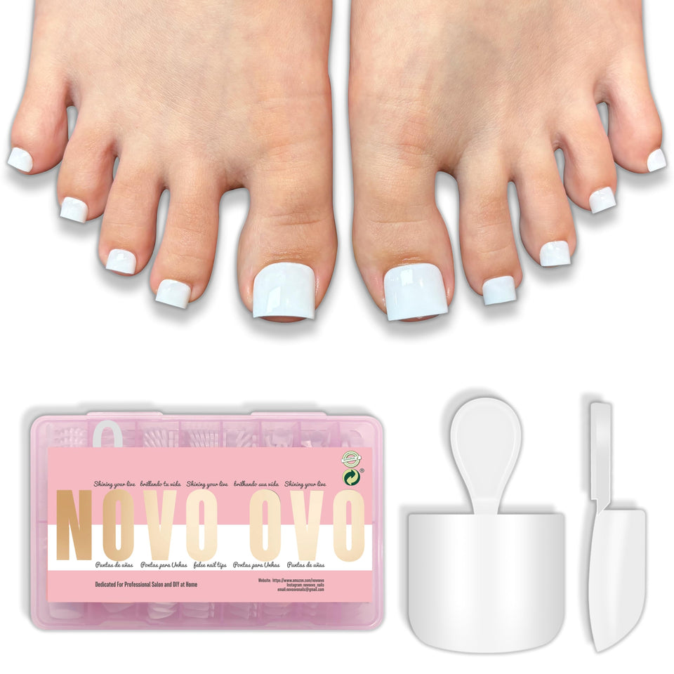 NOVO OVO short toe nail tips in pure white for a clean home pedicure