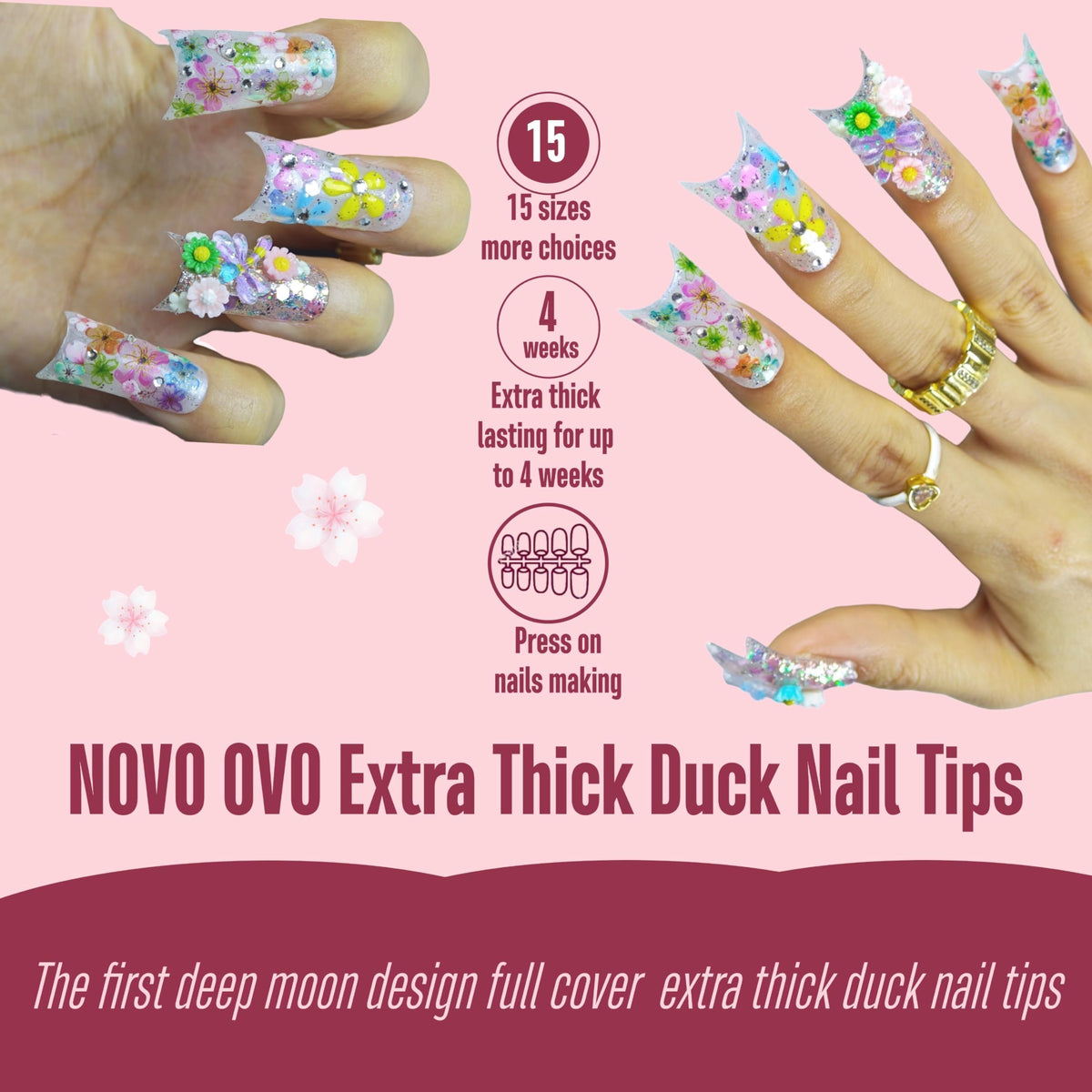 NOVO OVO soft gel tips with a matte finish for a natural look.