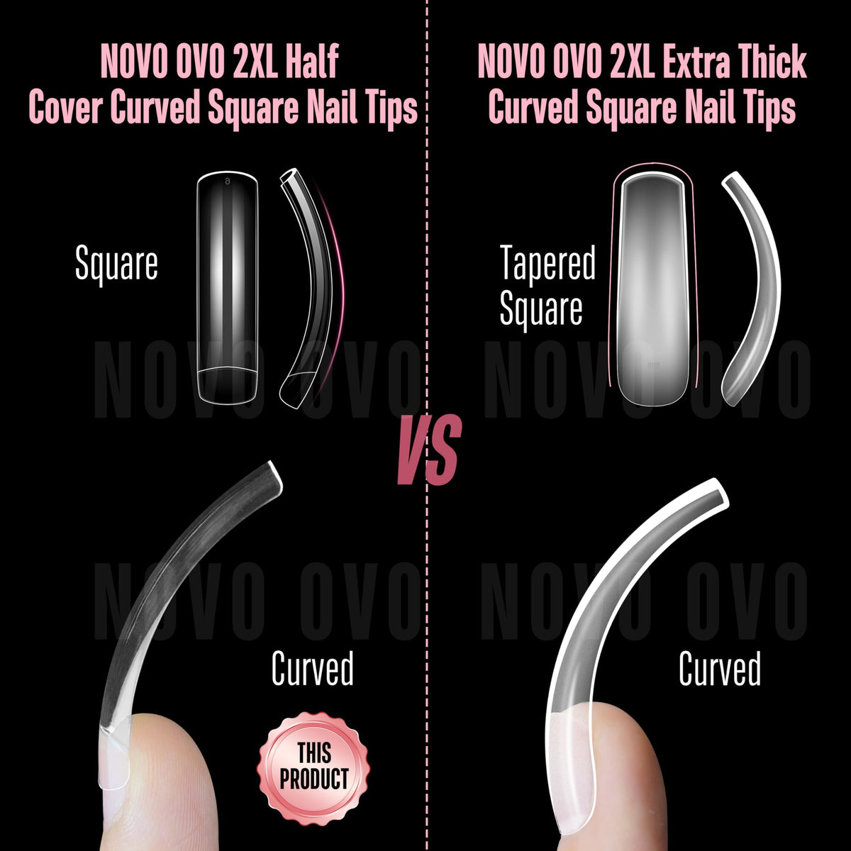 NOVO OVO square shallow tips with soft gel finish for precise Y2K manicures