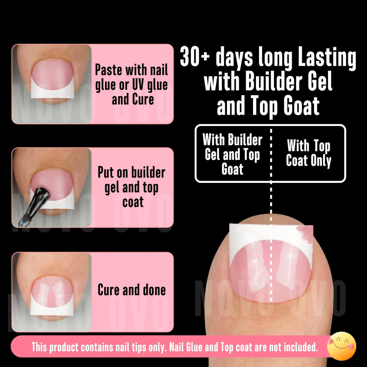 NOVO OVO square toe nail tips with 16 sizes for versatile fit