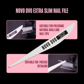 NOVO OVO ultra-thin nail file included for shaping and detailing.