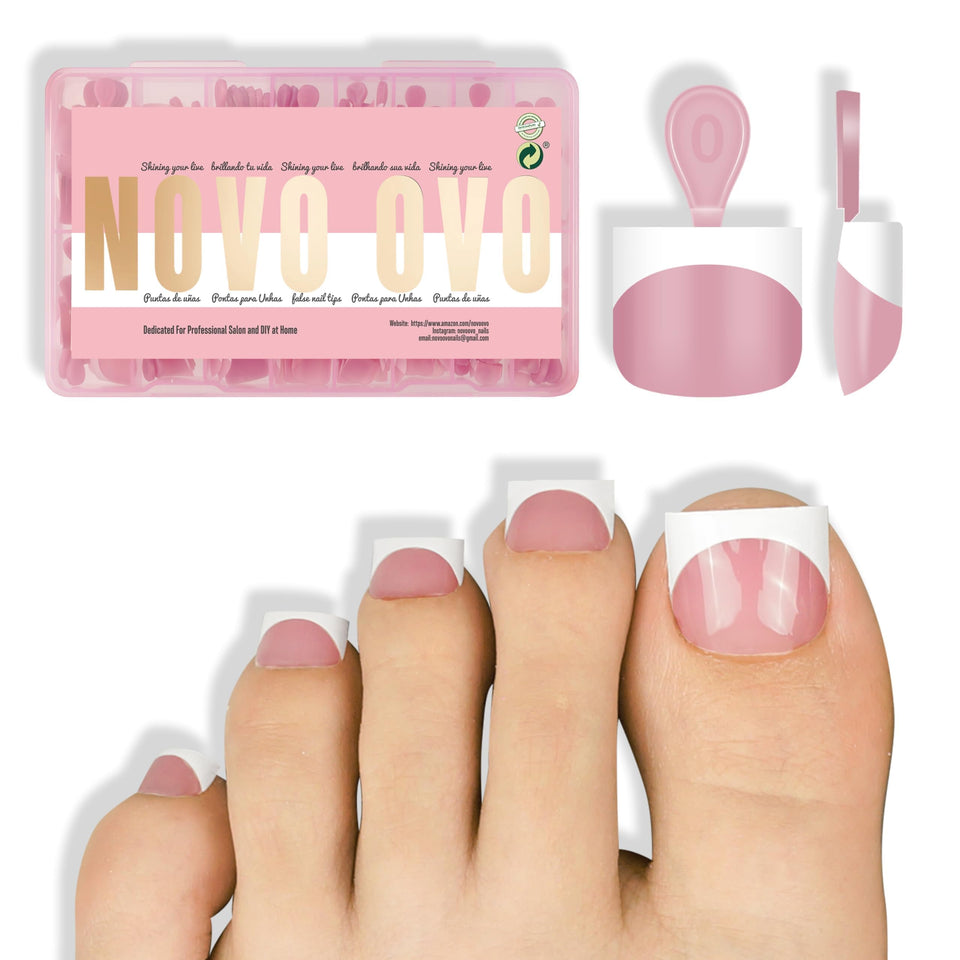 NOVO OVO white French tip toe nails for a quick at‑home salon pedicure