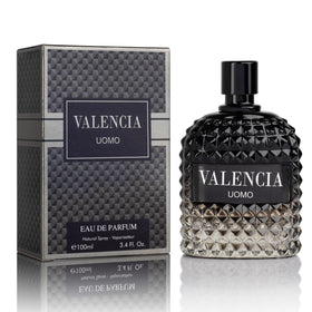 NovoGlow Valencia UOMO bottle front, ideal for daily use with a bold, confident edge.
