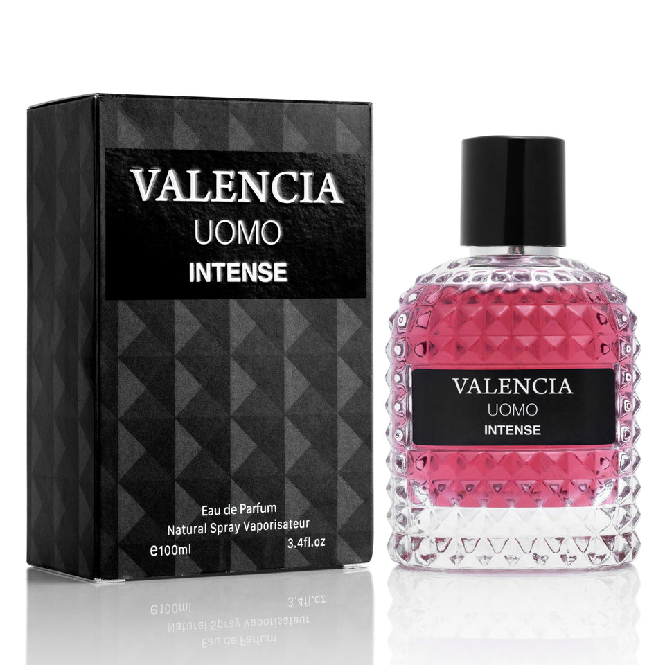 NovoGlow Valencia UOMO Intense bottle front view ideal for gifting
