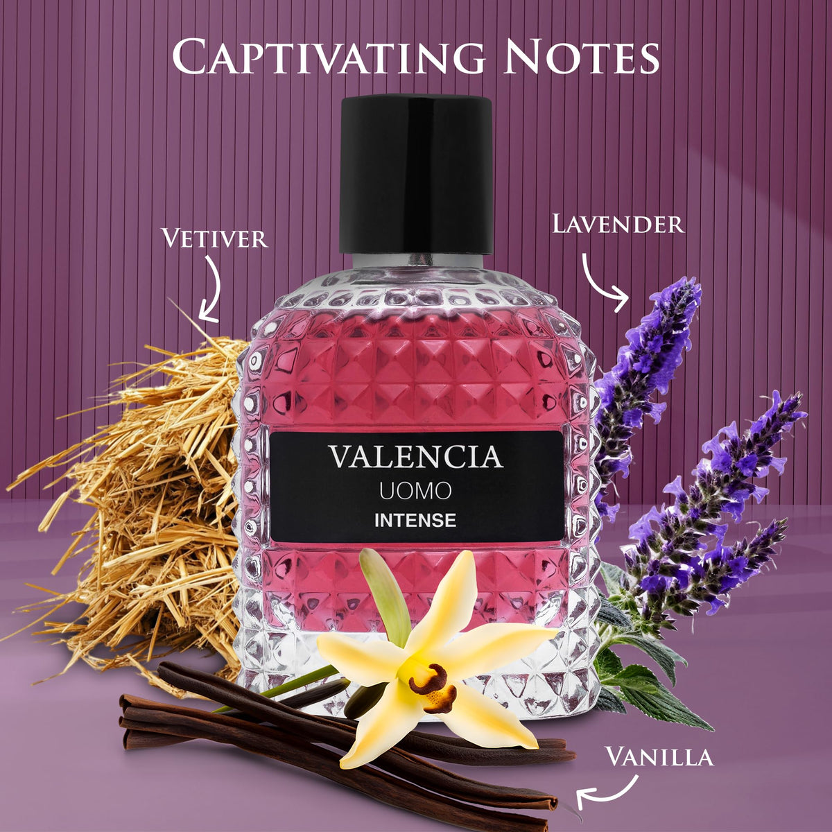 NovoGlow Valencia UOMO Intense bottle side view for everyday confidence