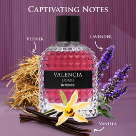 NovoGlow Valencia UOMO Intense bottle side view for everyday confidence