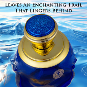 NovoGlow Verse Deep Blue heart notes image suggests floral elegance.
