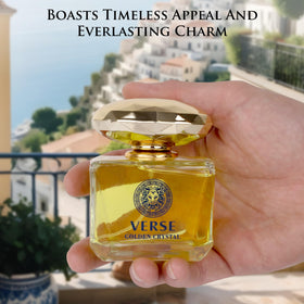 Gift box presentation of NovoGlow Verse Golden Crystal, ideal for birthdays or anniversaries.