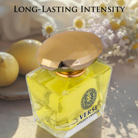 Verse Golden Crystal heart notes of freesia and orange blossom create a graceful floral core.