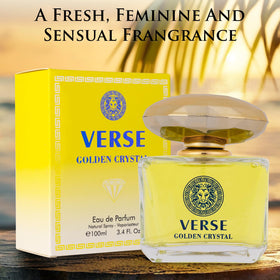 Verse Golden Crystal top notes blend with lemon and bergamot, suggesting a bright opening.