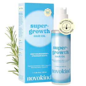 Novokind Rosemary Hair Growth Oil bottle, premium packaging for scalp care.