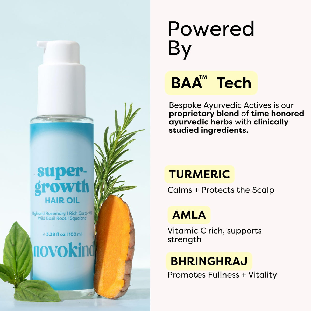 Novokind rosemary oil texture is light and fast-absorbing, ideal for fine hair.