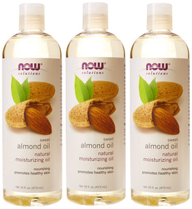 NOW Foods Almond Oil ingredients closeup emphasizing emollients for daily use.