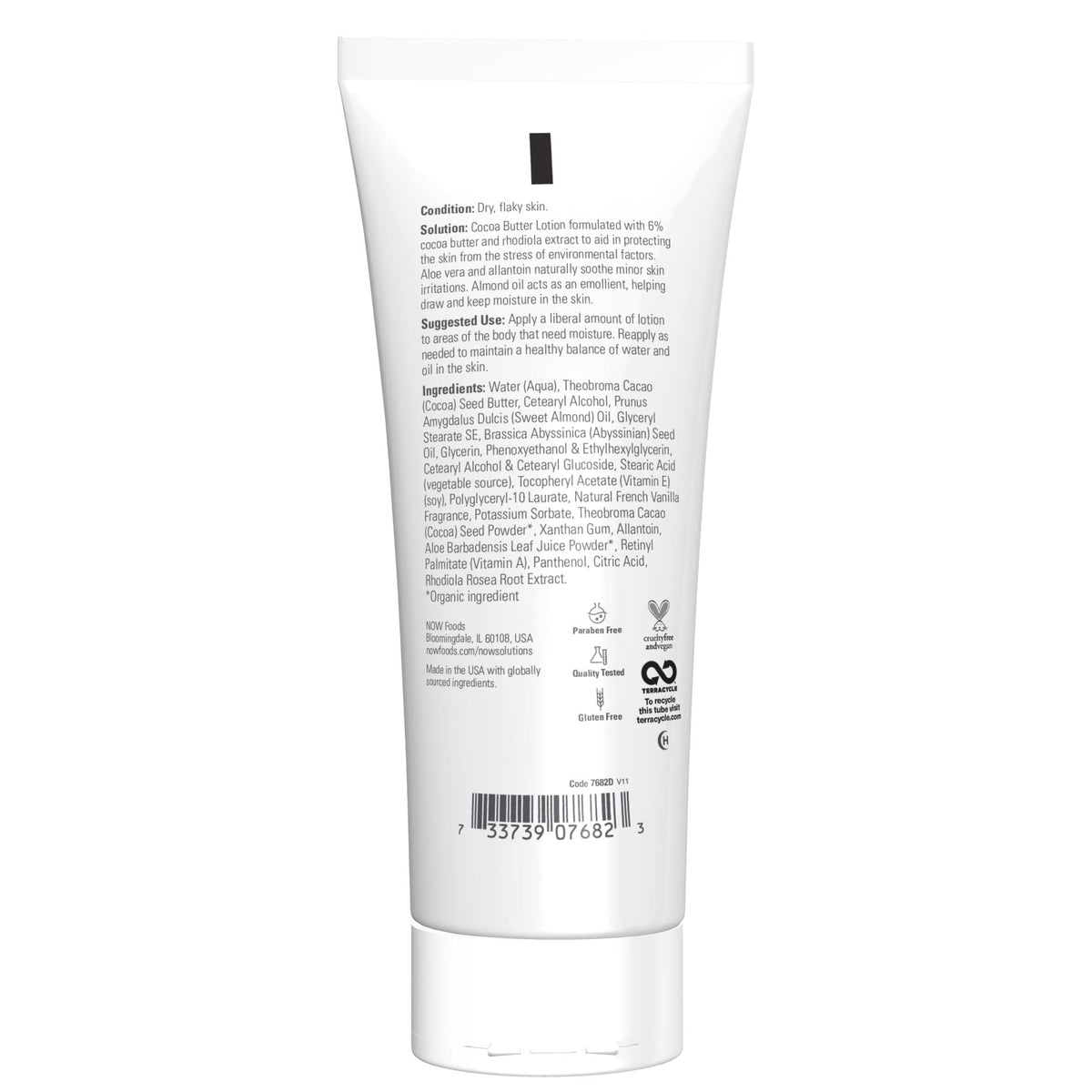 NOW Foods Cocoa Butter Lotion bottle pour enables easy daily moisturization