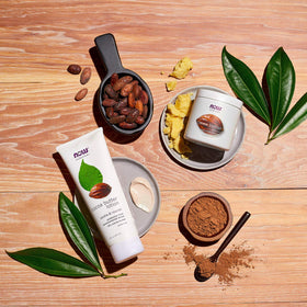 NOW Foods Cocoa Butter Lotion ingredients list highlights almond oil and aloe soothing
