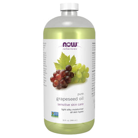 NOW Foods Grapeseed Oil bottle shows a light, non-greasy hydration for all skin types