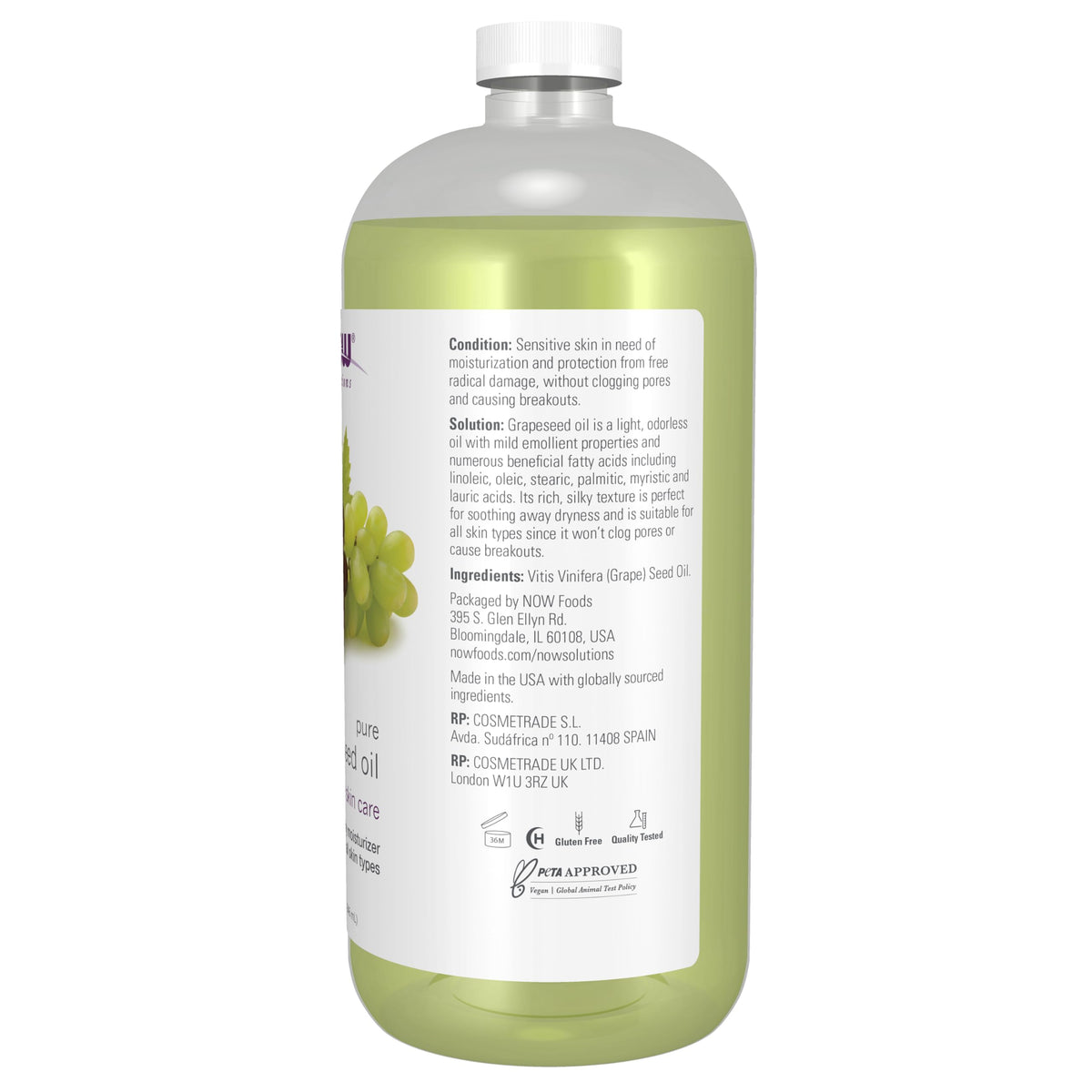 NOW Foods Grapeseed Oil texture highlights silky hydration for daily use