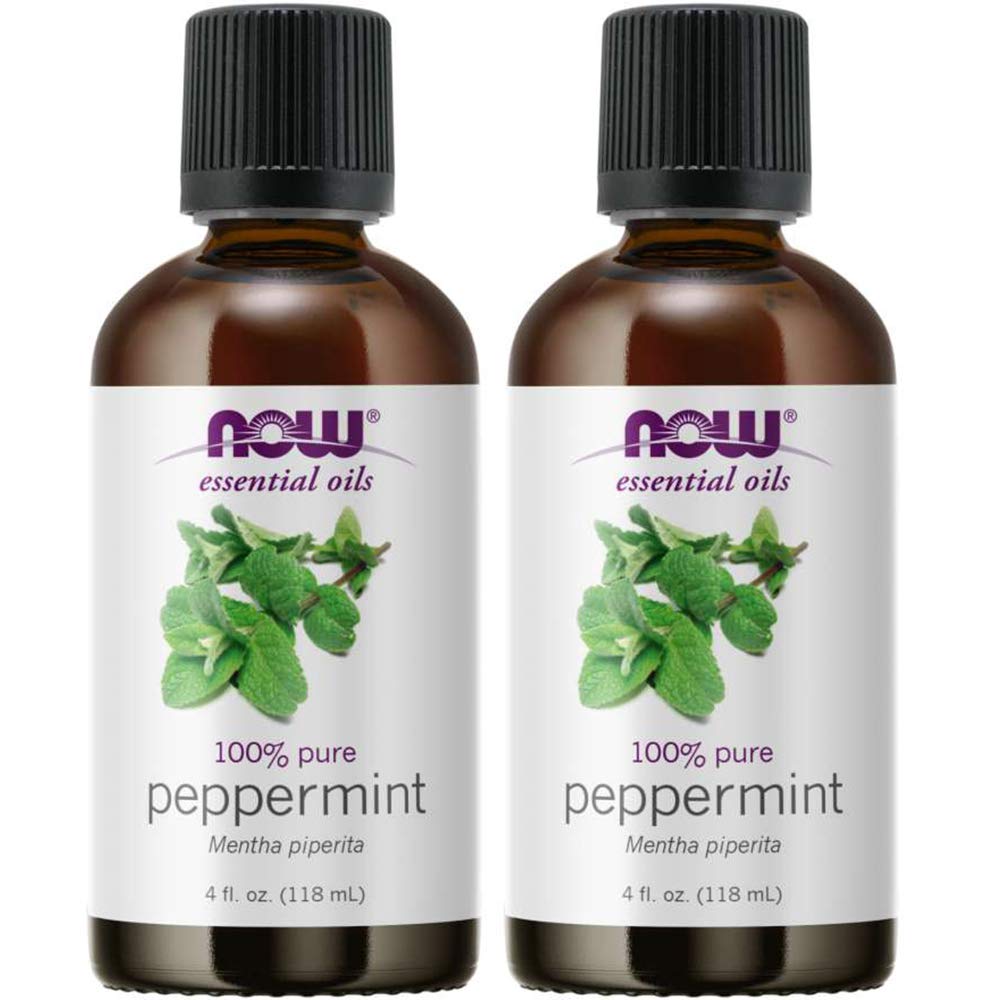 NOW Foods peppermint oil 4 oz bottle for refreshing aroma and DIY use.