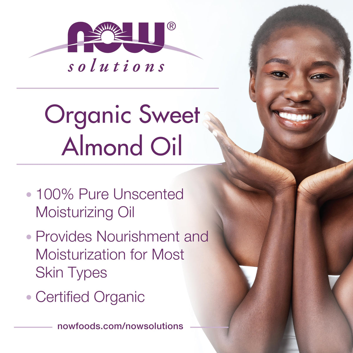 NOW Foods Organic Sweet Almond Oil pour illustrates easy use as a carrier for essential oils.