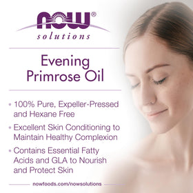 NOW Solutions Evening Primrose Oil label close-up highlighting cruelty-free status.