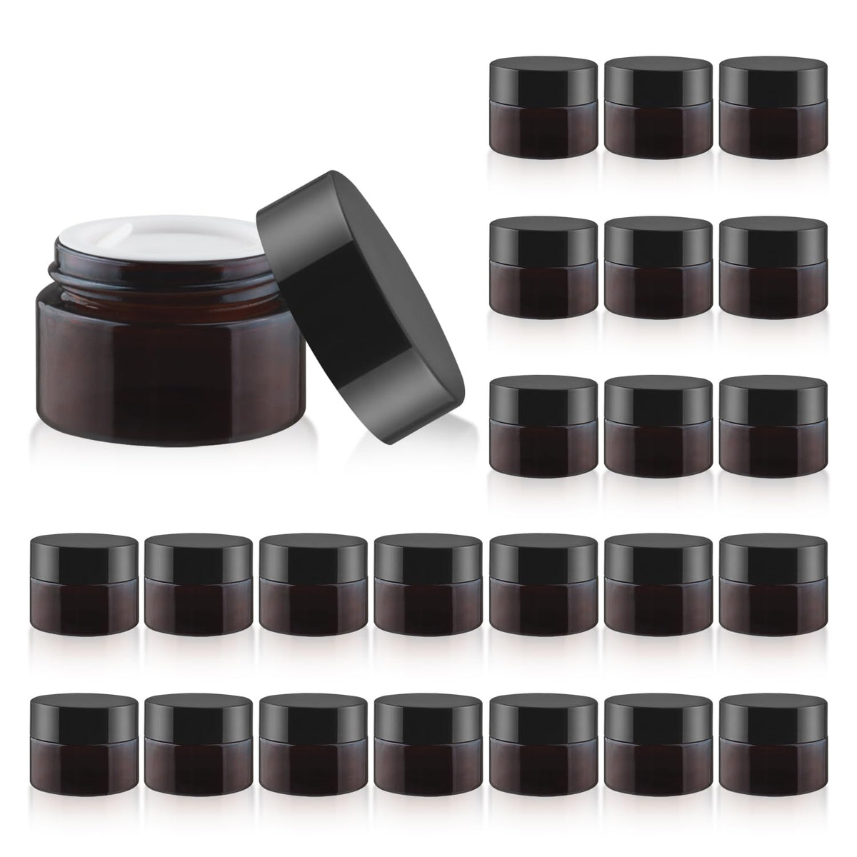 Nozefy amber glass jar 15g side view with secure cap for cosmetics samples