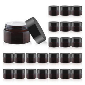 Nozefy amber glass jar 15g side view with secure cap for cosmetics samples