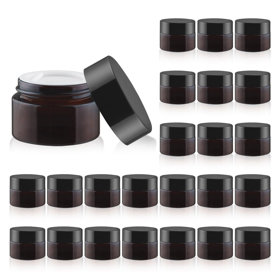 Nozefy amber glass jar 15g side view with secure cap for cosmetics samples