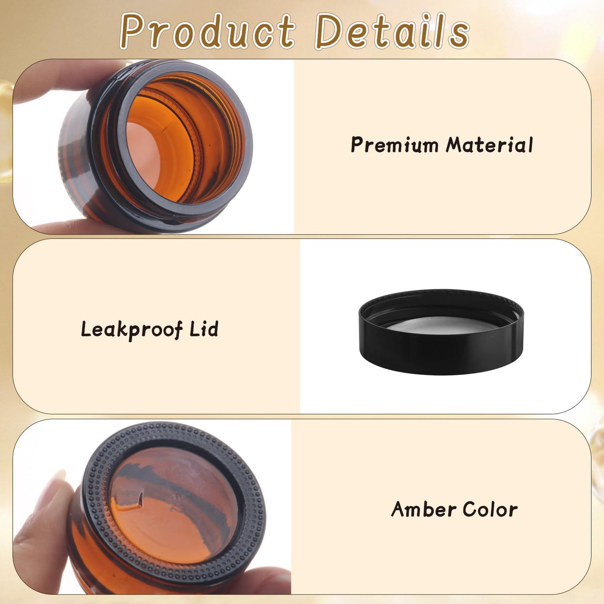 Nozefy amber glass jar 30g side view versatile storage for cosmetics or creams