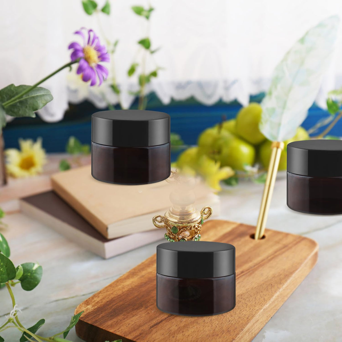 Nozefy amber glass jar pack with lids demonstrates airtight seal and leak protection