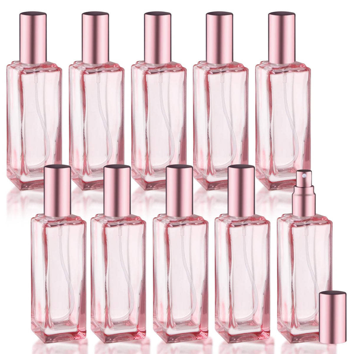 Nozefy pink square bottle with rose gold lid for travel-friendly fragrance storage