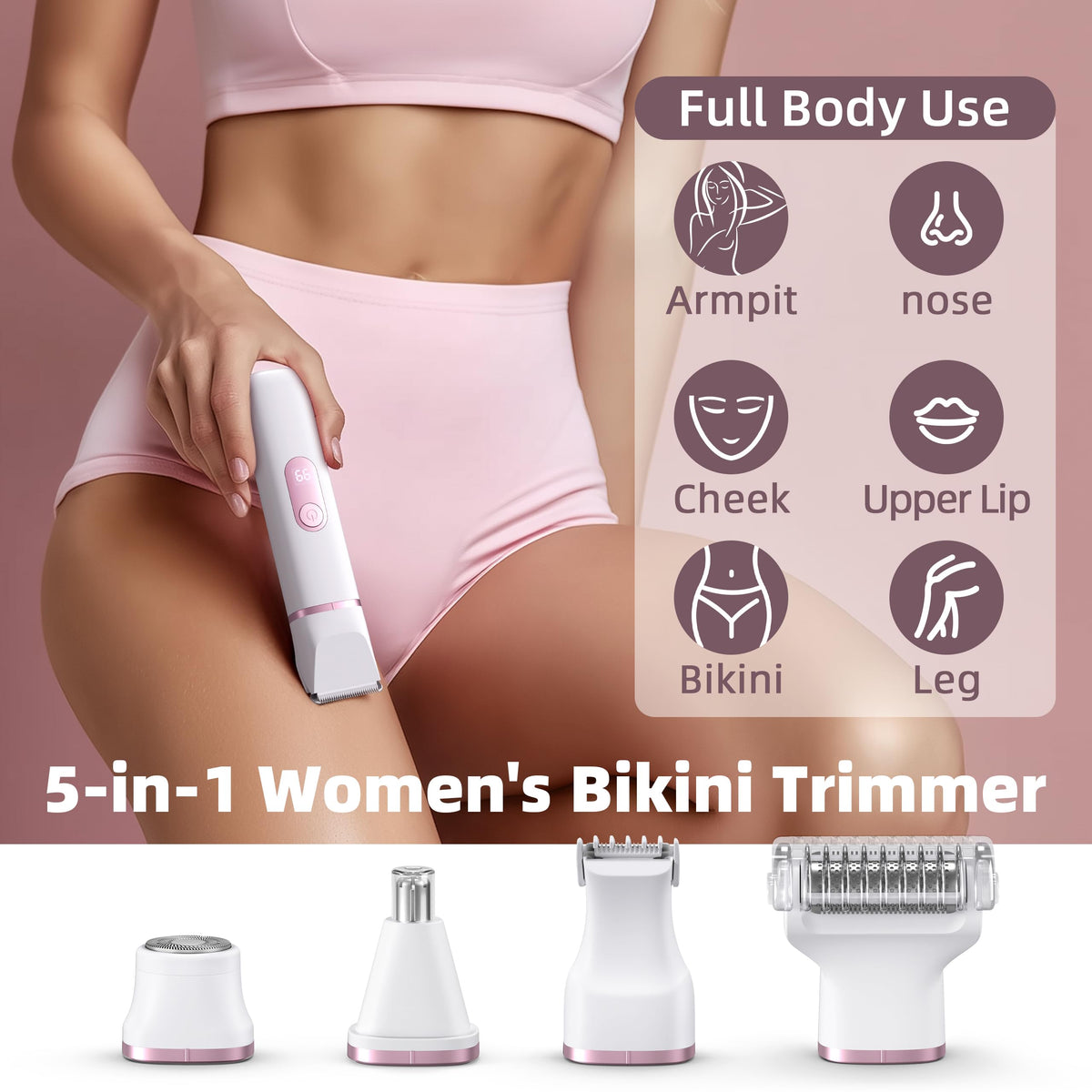 NPYXBR 5-in-1 Bikini Trimmer face-head for precise facial grooming.