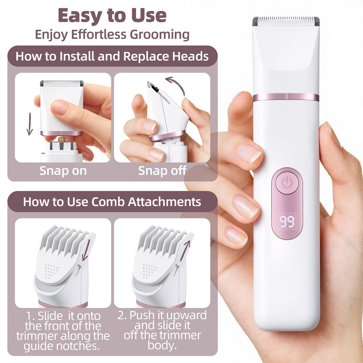 NPYXBR waterproof head for wet and dry grooming in the shower.