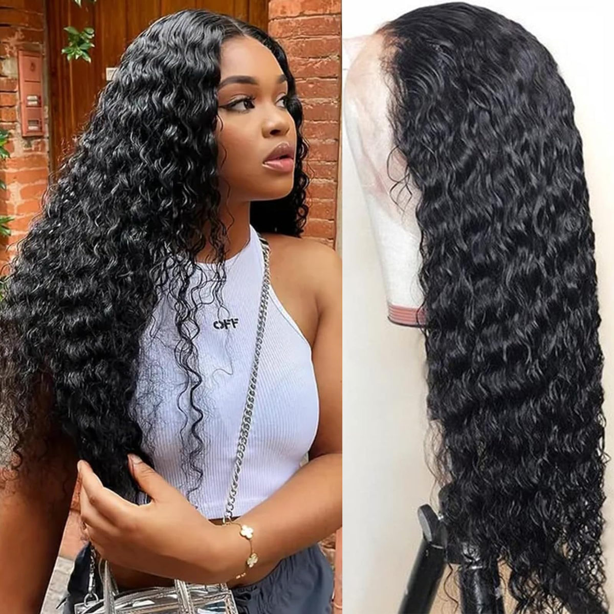 Nsvnsv deep-wave 13x6 lace front wig for natural parting and volume.