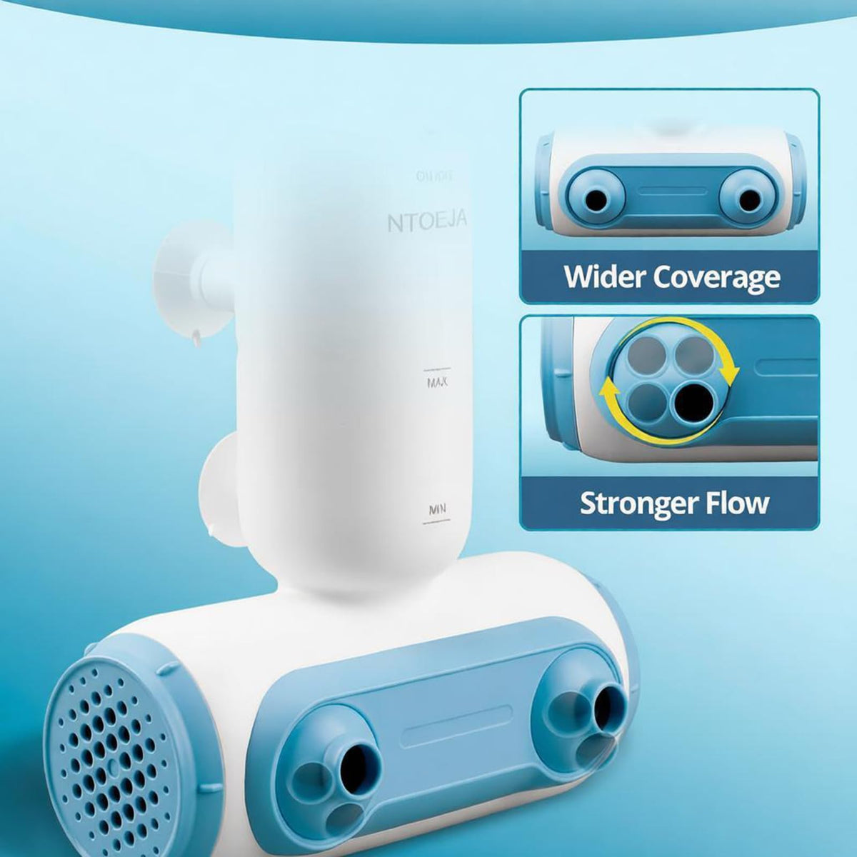 NTOEJA adjustable nozzle demonstrates targeted massage on sore areas.