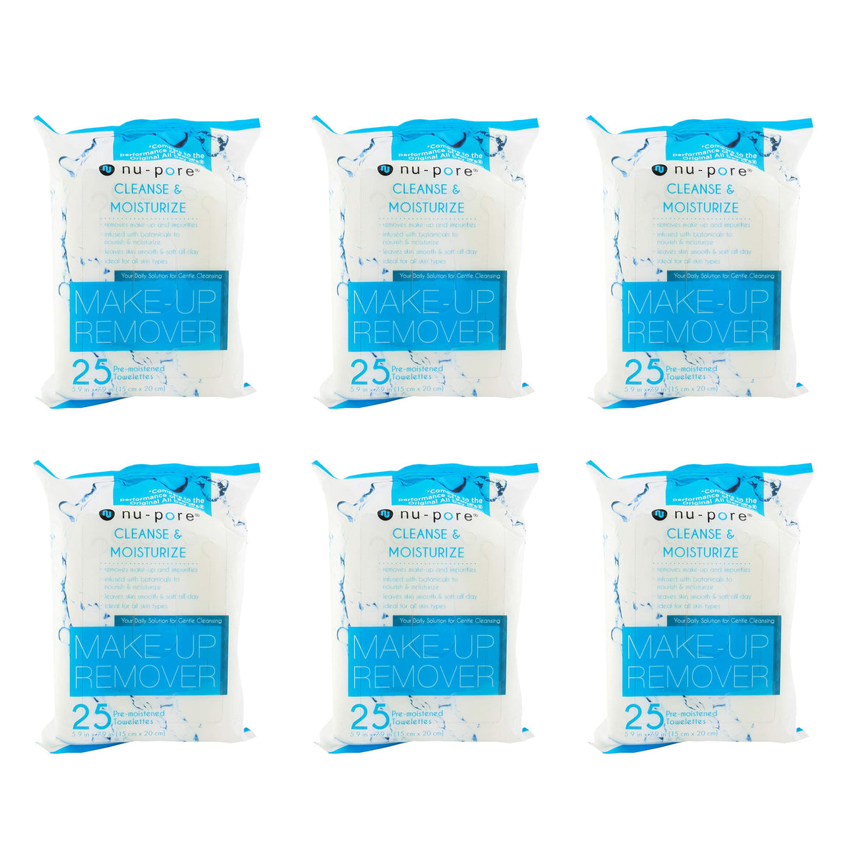 Nu-pore cleansing towelettes pack-6 ready for quick makeup removal and gentle skin refreshment